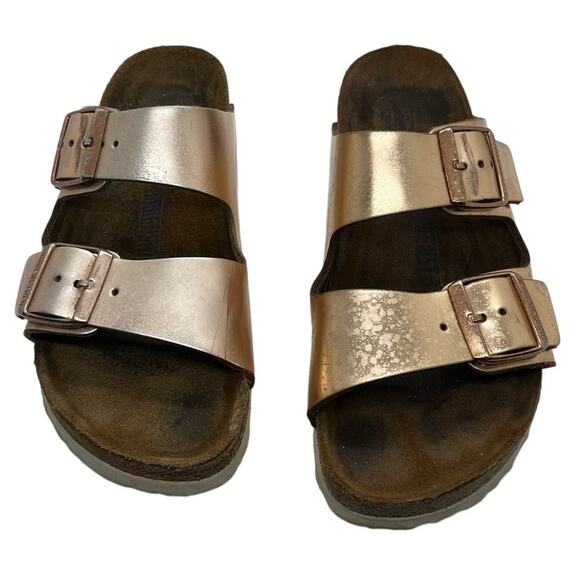 Birkenstock Arizona Soft Footbed Metallic Rose Gold Size 38 - Picture 1 of 8